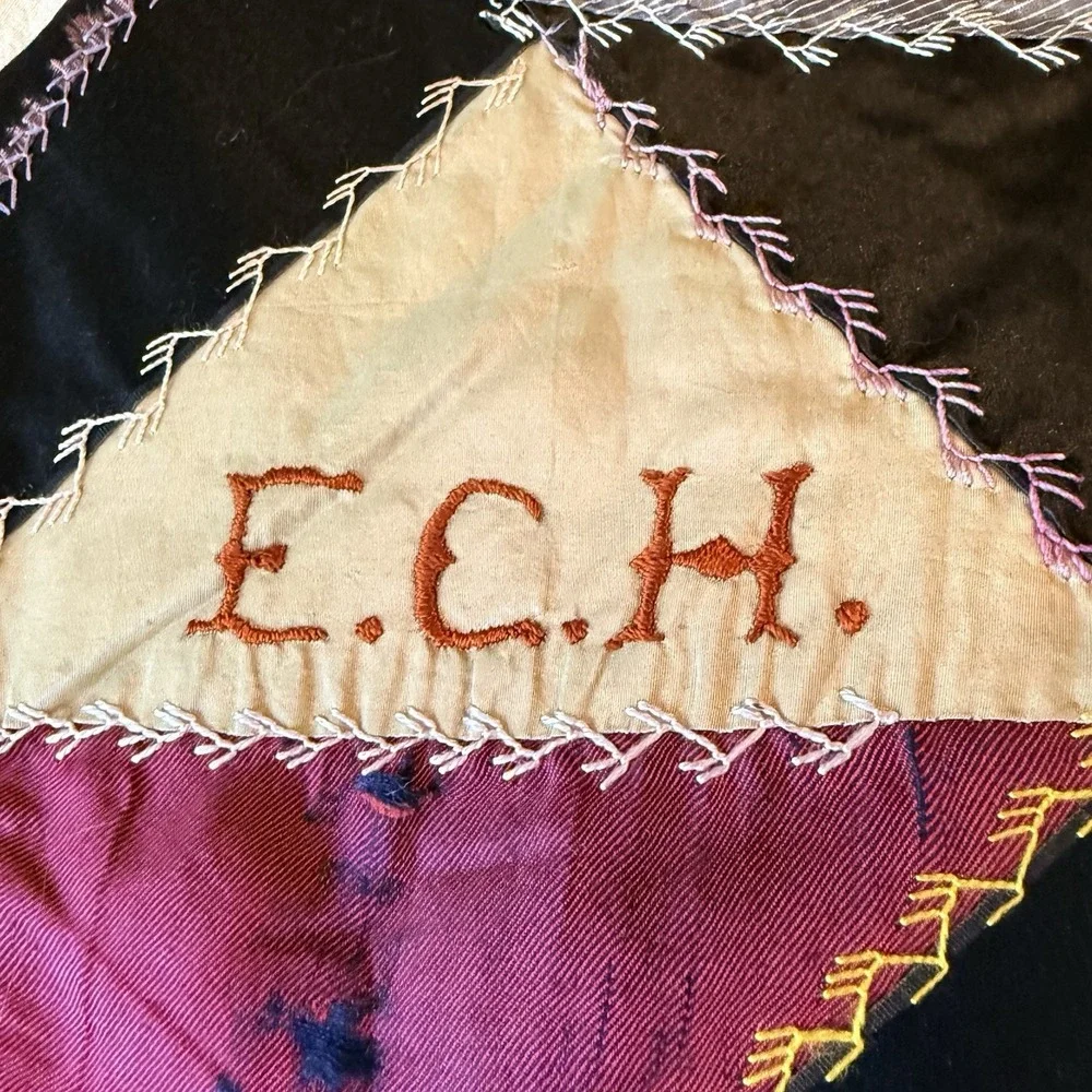 Antique Victorian Crazy Quilt 1903 Vintage Abstract Design Patchwork Quilt *tear